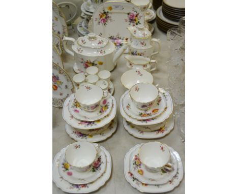 A Royal Crown Derby Blue Line Posies pattern tea service, for six, comprising teapot and stand, hot water jug and stand, teac