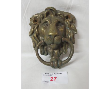 CAST BRASS LIONS HEAD DOOR KNOCKER.