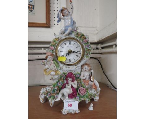 CONTINENTAL PORCELAIN MANTEL CLOCK WITH QUARTZ MOVEMENT.