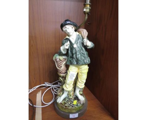 MAJOLICA STYLE TABLE LAMP OF A FISHERMAN . (AF)
