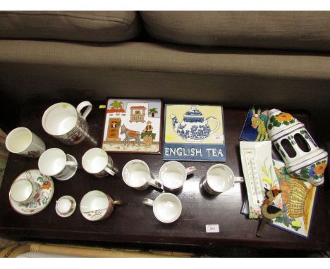 A SPODE KELLS TANKARD, GLAZED CERAMIC TEA POT STAND AND OTHER CHINA.