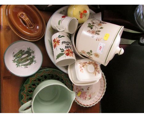 CERAMIC STORAGE JAR, BUTTER DISH, FLAN DISHES AND OTHER CERAMICS.