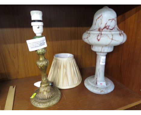 OPAQUE GLASS TABLE LAMP TOGETHER WITH ONE OTHER TABLE LAMP. (BOTH NEED RE-WIRING)