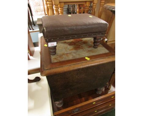 COMMODE STOOL AND A VINTAGE FOOT STOOL WITH LEATHERETTE TOP.