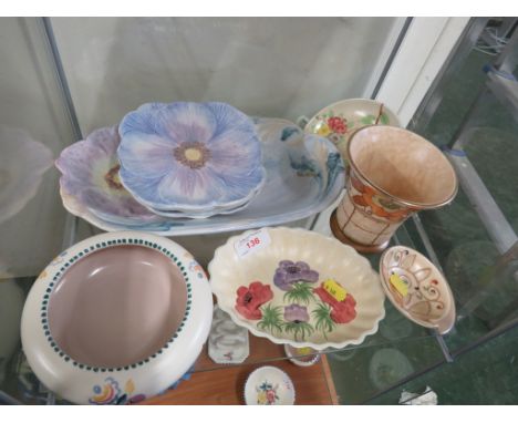 BURSLEY WARE CHARLOTTE RHEAD VASE (AF), RADFORD POTTERY DISH AND OTHER SIMILAR CHINA.