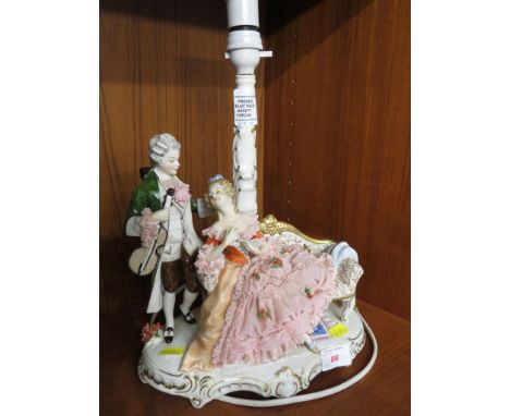 CONTINENTAL PORCELAIN TABLE LAMP DEPICTING SEATED LADY.