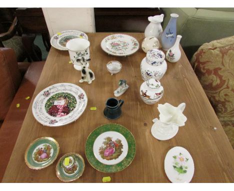 CHINA VASES, JARS, LIMOGE PLATES AND CERAMIC ORNAMENTS.