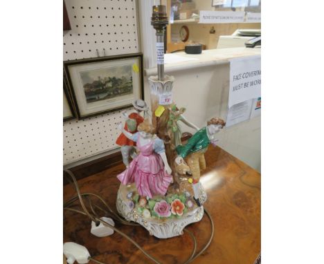 LARGE CONTINENTAL PORCELAIN TABLE LAMP WITH DANCERS.