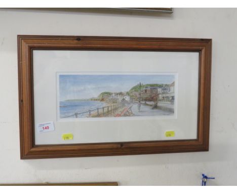 FRAMED AND GLAZED COLOURED PRINT OF SIDMOUTH SEA FRONT AFTER LUCY MORGAN.