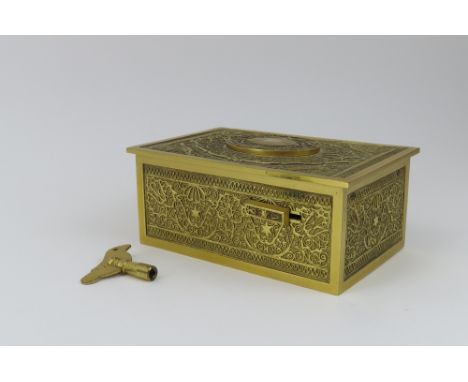 A German style brass singing bird automaton music box 20th century perhaps Karl Griesbaum, the case worked with filigree deta
