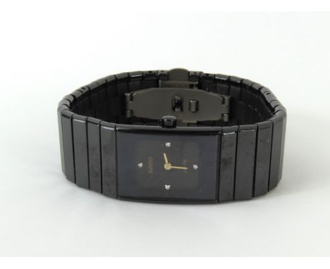 Rado - a ladies Diastar Jubile quartz wristwatch, the black rectangular dial with diamond dot hour markers at 12, 3, 6 and 9,