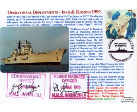 Royal Navy double signed HMS Invincible 1999 Iraq and Kosovo Force official special series cover signed by Captain J Burnell 