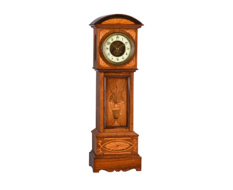 Y An Edwardian inlaid rosewood miniature longcase clockUnsigned, circa 1900The circular countwheel gong striking spring-drive