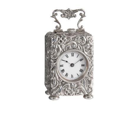 An Edwardian silver cased miniature carriage timepieceUnsigned, Birmingham 1903The Swiss eight-day frosted keyless pocket-wat