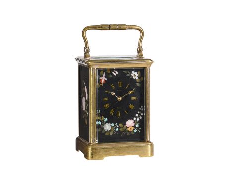 A rare French carriage clock inset with fine Florentine pietra-dura panelsRetailed by H. Bozi, Florence, circa 1880The eight-