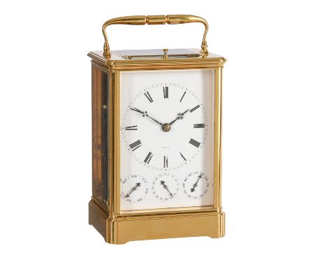 A fine gilt giant grande-sonnerie striking and repeating triple-calendar carriage clock with alarmJ.C. Ravoux, Paris, dated 1