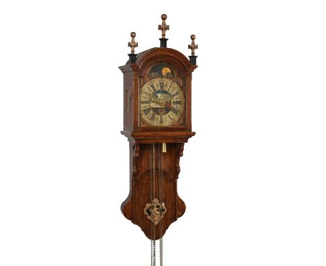 A Dutch Friesland Staartklok with moonphase and alarmUnsigned, early 19th centuryThe posted countwheel bell striking movement