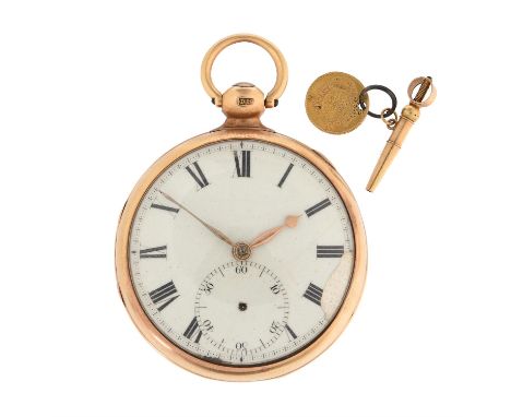 A Regency 18ct gold open-faced lever pocket watchS. Nickisson, London, 1823The circular four columnar pillar frosted gilt ful