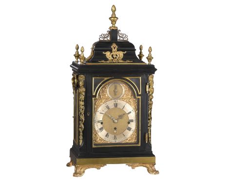 A fine George III ormolu mounted ebonised quarter-chiming table clock with pull-trip repeat Ellicott, London, circa 1765 The 