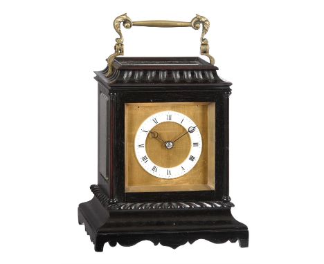 An ebonised carriage clockUnsigned, mid 19th century and laterWith a French eight-day two train gong-striking movement with p