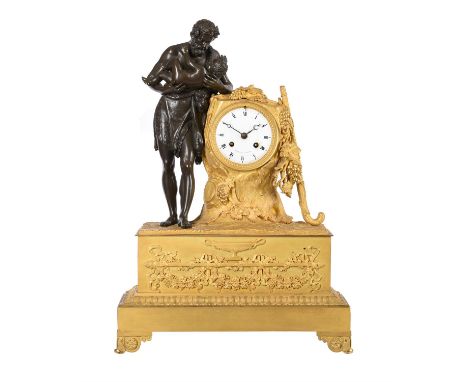 A French Empire Ormolu and patinated bronze figural mantel clockThe dial signed Lepaute, Paris, 19th centuryFitted with a cir