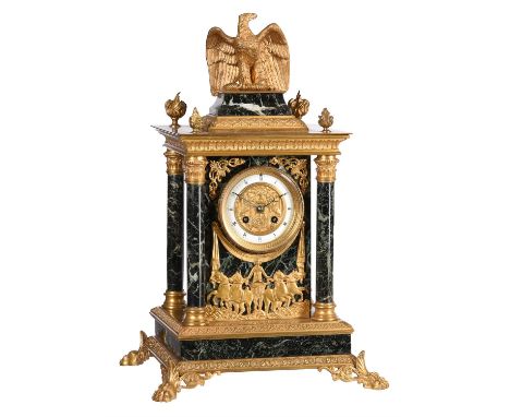 A French ormolu and verde antico marble mantel clock in the Empire tasteThe movement stamped for Samuel Marti, Paris, early 2