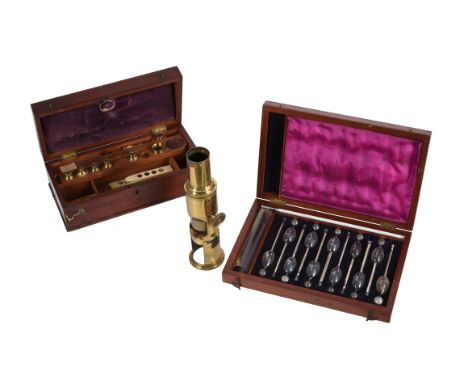 A Victorian lacquered brass compound monocular field microscopeUnsigned, circa 1870The tube with moulded collar and rack-and 