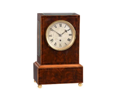 An inlaid mahogany mantel timepieceThe movement and dial by Barraud and Lunds, London, mid 19th centuryThe circular four pill