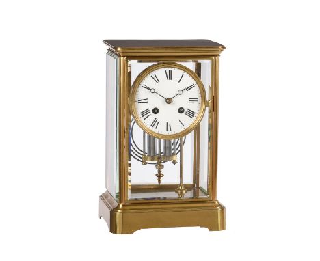 A French gilt brass four-glass mantel clockThe movement by Japy Freres, Paris, circa 1900The circular eight-day gong striking