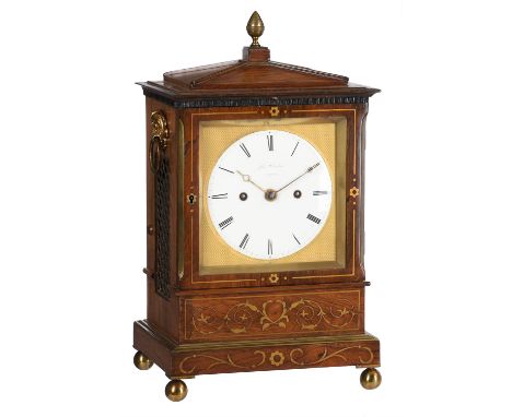 A fine Regency brass inlaid rosewood bracket clock with trip-hour repeat and fired enamel dialJohn Peterkin, London, circa 18