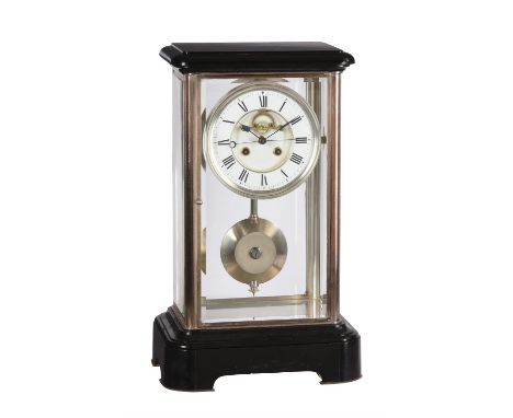 A French giant black marble and silvered four glass long duration mantel clock with centre secondsThe movement stamped for H.
