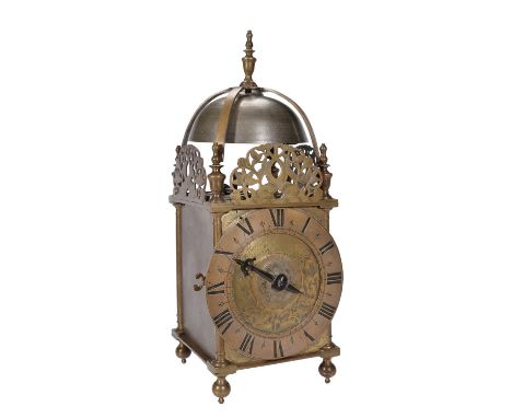 A Charles II brass lantern clock Nicholas Coxeter, London, circa 1665The posted countwheel bell-striking movement with separa