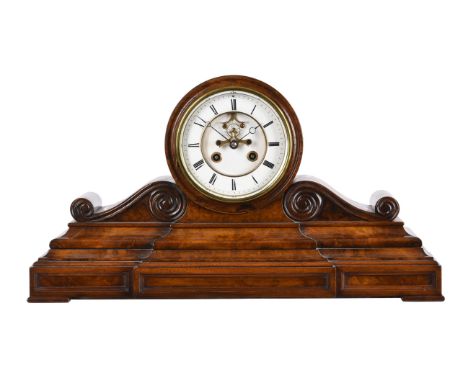 A French burr walnut drum-head mantel clockUnsigned, Late 19th centuryThe circular countwheel bell striking movement with vis