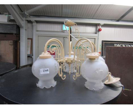 A cream Chinese style 5 branch electric light 