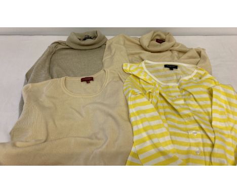 3 jumpers and a long sleeve t shirt by Burberry. A beige roll neck jumper size medium.  Together with a cream scoop neck and 
