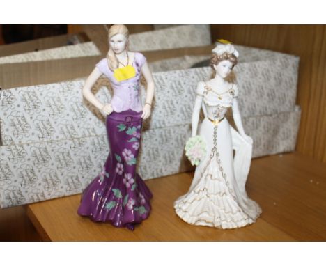 A ROYAL WORCESTER FIGURE 'ELLA' TOGETHER WITH A COALPORT FIGURE 'GOLDEN AGE'