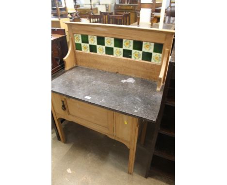 A PINE MARBLE TOPPED TILE BACK WASH STAND 
