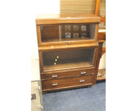 AN OAK GLOBE WERNICKE STYLE STACKING BOOKCASE 