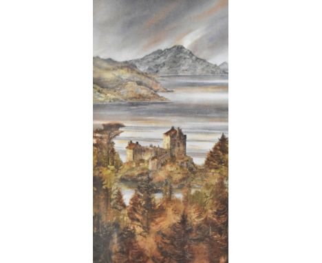 After Gillian McDonald (contemporary, British), coloured print, 'Light on The Loch III', Eilean Donan Castle and Loch Duich, 