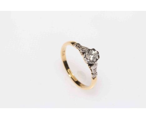 Diamond solitaire 18 carat gold ring, size M/N.