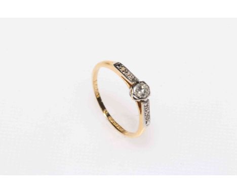 Diamond set 18 carat gold and platinum ring, size L/M.