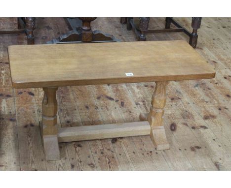 Robert Thompson of Kilburn 'Mouseman' rectangular adzed oak coffee table on octagonal shaped pillars, 45cm by 91cm by 37.5cm.