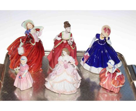 Five Royal Doulton and one Royal Worcester figures, including Tinkle Bell.