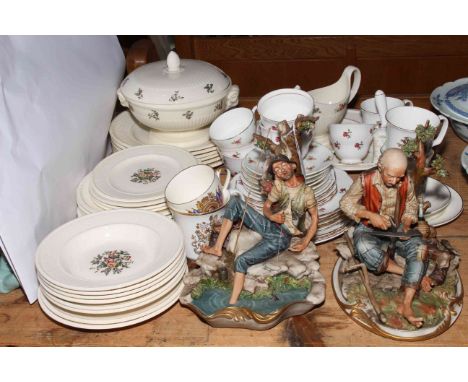Wedgwood Conway part dinner service, two Capo di Monte figures and tea china.