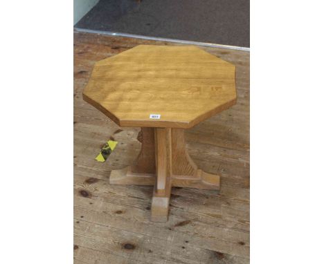 Robert Thompson of Kilburn 'Mouseman' octagonal adzed oak coffee table on crucifix base, 48cm by 50cm.