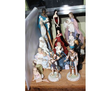 Collection of sixteen figurines including Wedgwood limited edition Akhenaten, The Boy King, Cleopatra and Nefertiti, Nao, Roy