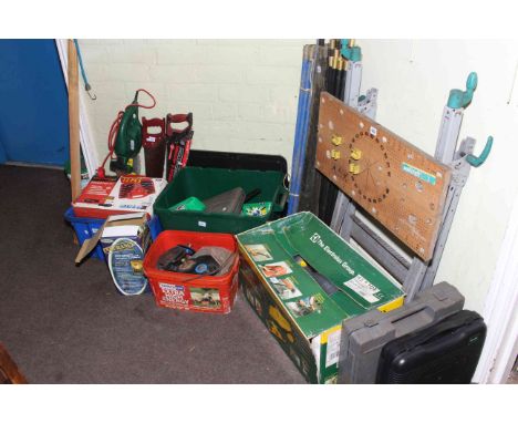 Workmate, draining rods, steam cleaner, electrical and hand tools.