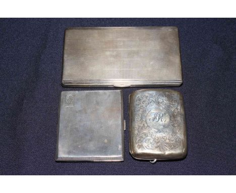 Three silver cigarette cases, two engine-turned Birmingham 1932 and 1950, one engraved London 1914.