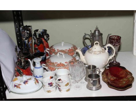 Carlton Ware Rouge Royale dish, Bohemian glass vase, Royal Worcester Evesham ware, Oriental wares, tureens, etc.