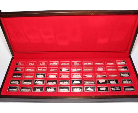 John Pinches Ltd, a set of fifty sterling silver ingots 'Great British Locomotives' inaugural edition, in fitted box with cer